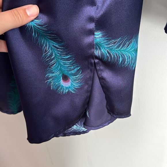 Valerie Stevens Satin Sleep Shirt L Peacock Feather Print Button-Front Nightgown - Picture 7 of 7